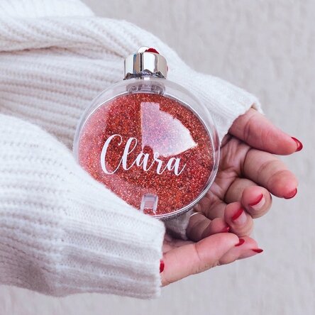 Boule de Noël personnalisée avec votre nom - Paillettes rouges
