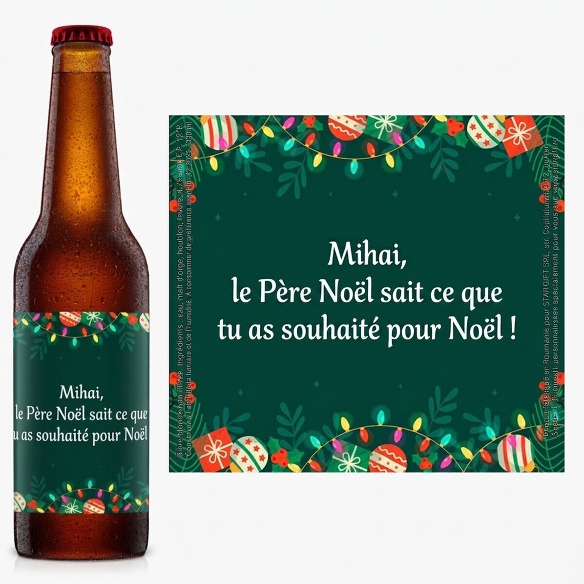 Bière personnalisée avec un texte - fond vert