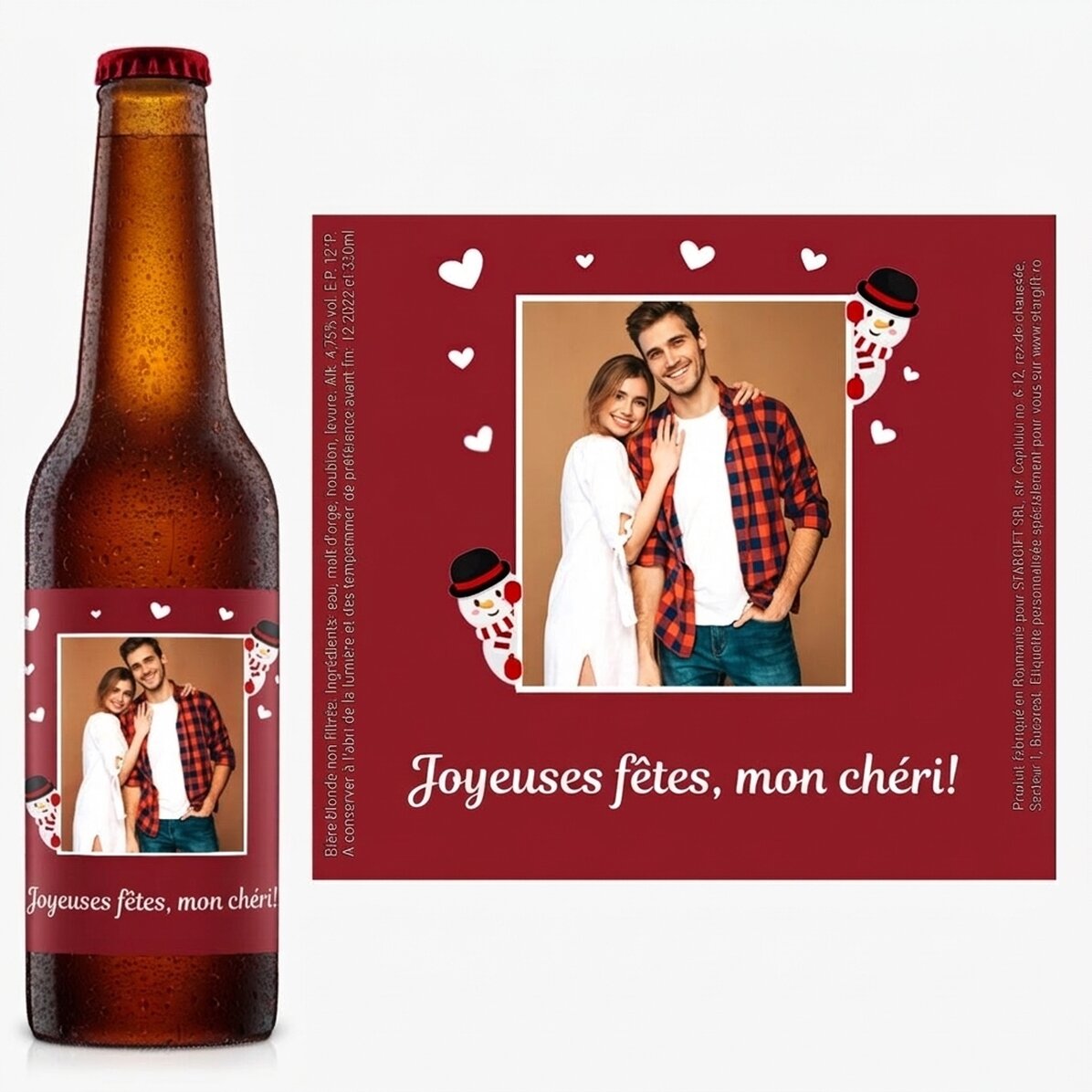 Bière personnalisée avec photo et texte - Noël