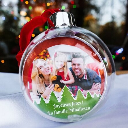 Boule de Noël personnalisée avec photo et texte - Sapins
