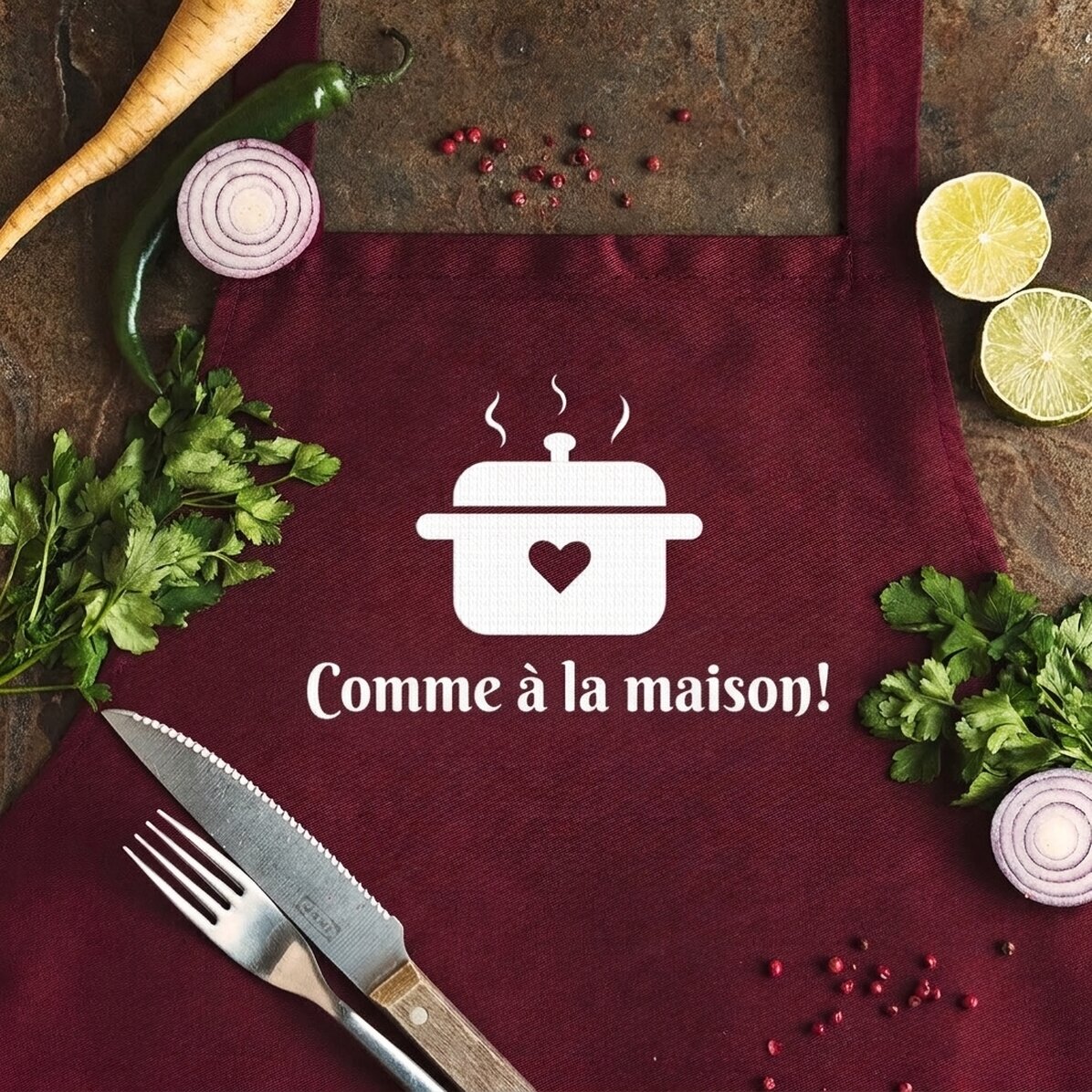 Tablier personnalisé avec texte - Comme chez maman !
