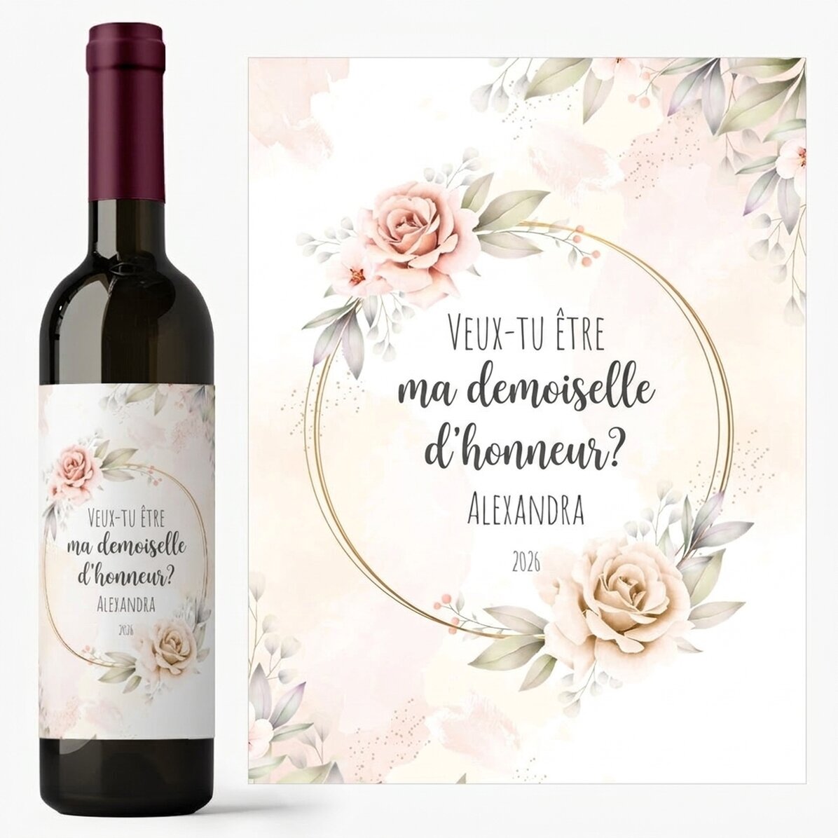 Vin personnalisé avec inscription - « Will you be my bridesmaid ? »