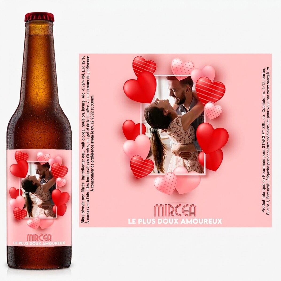 Bière personnalisée avec un texte et une photo - Le plus tendre des amoureux