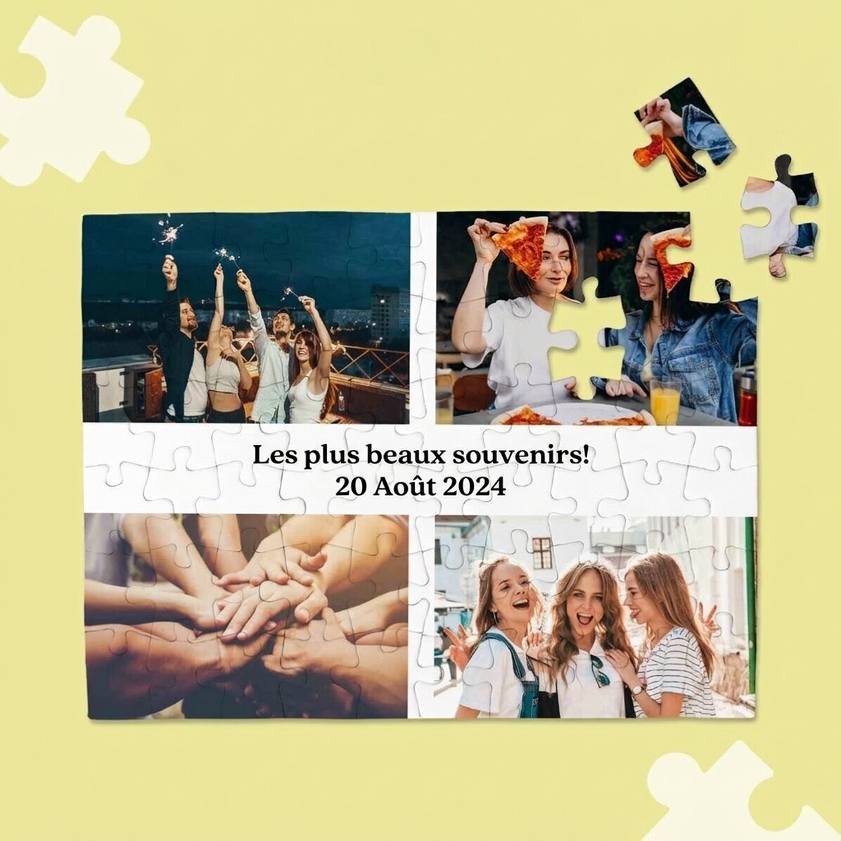 Puzzle personnalisé avec 4 photos et un texte, 28 x 19 cm - Les plus beaux souvenirs