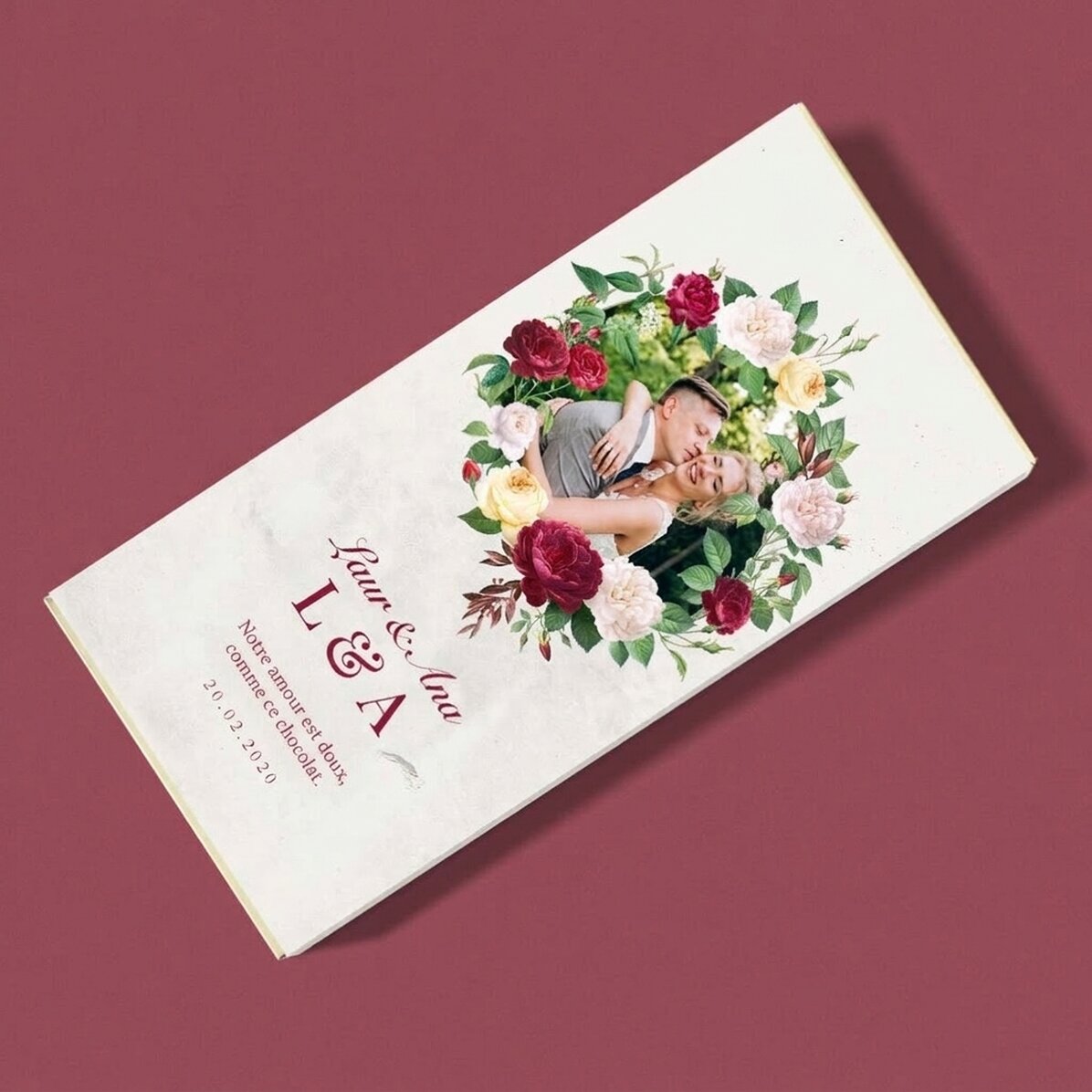 Chocolat personnalisé avec un texte et une photo - Fleurs vintage