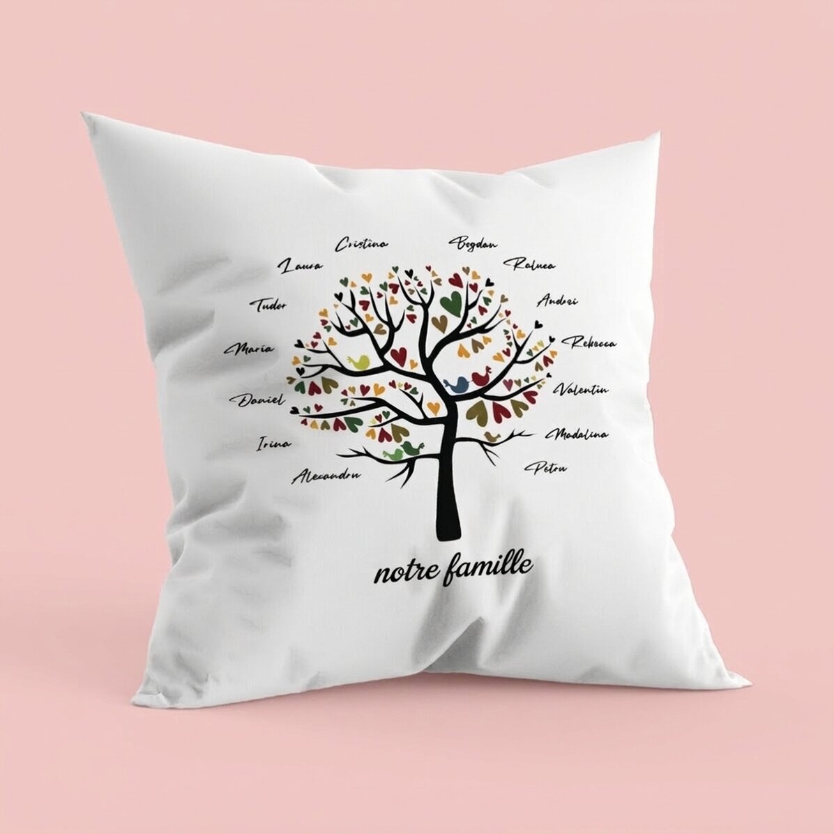 Coussin personnalisé avec inscription - Notre famille