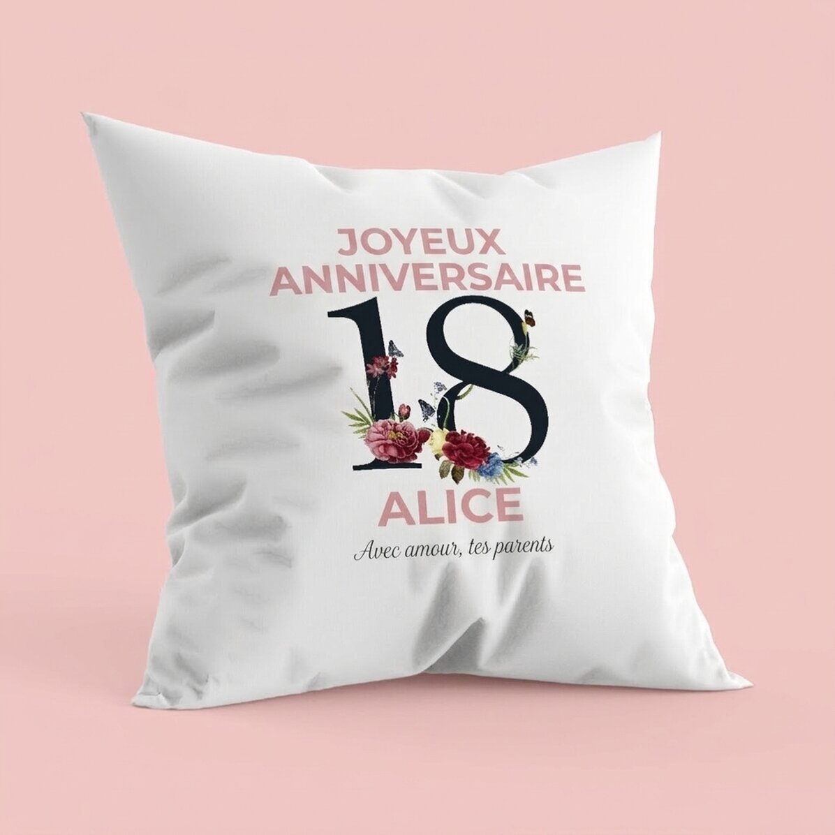 Coussin personnalisé avec inscription - 18e anniversaire