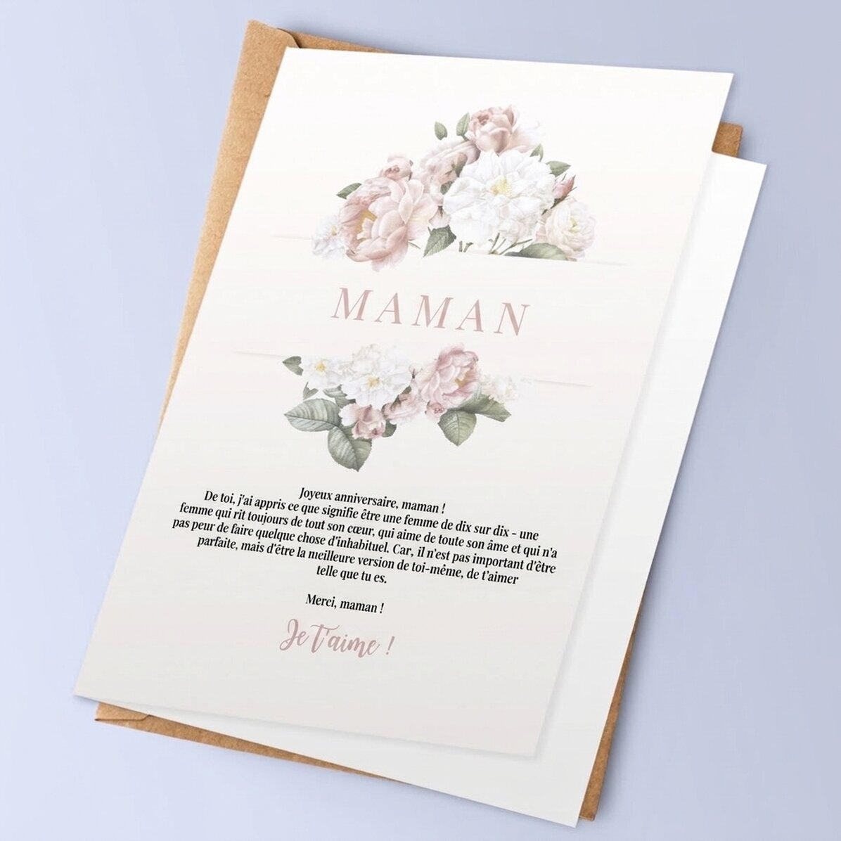 Carte de vœux personnalisée avec texte - Merci, maman !