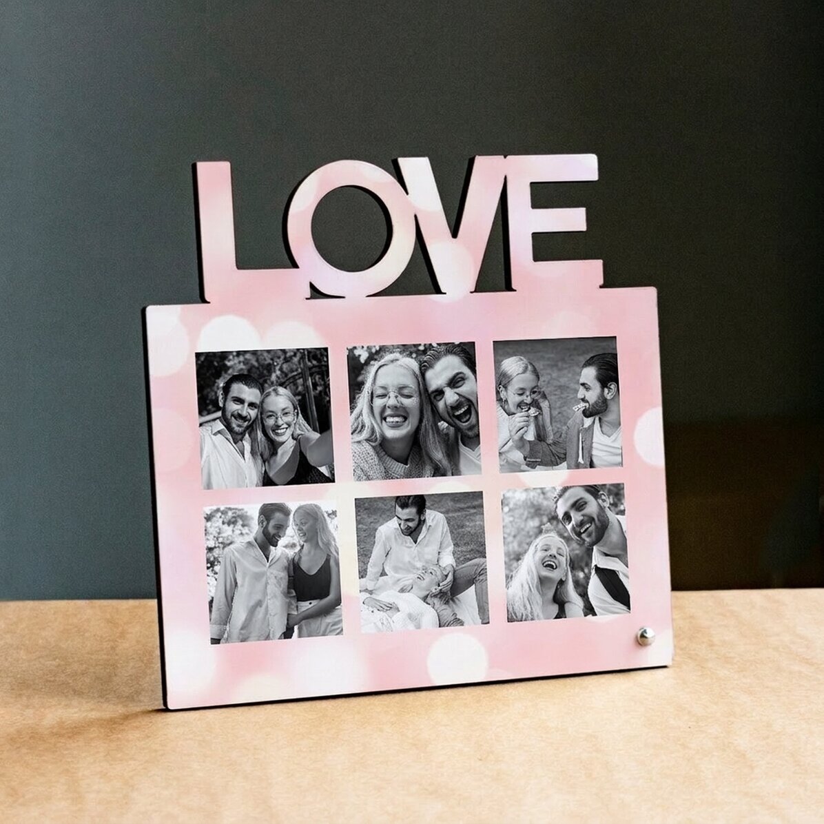 Cadre photo de bureau personnalisé pour 6 photos - modèle LOVE