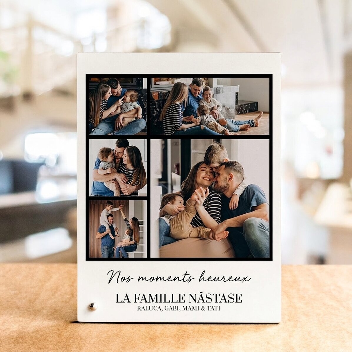 Cadre photo de bureau personnalisé avec 5 photos et un texte