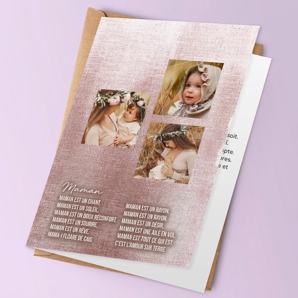 Carte de vœux personnalisée avec 3 photos et un texte - Tendre créature
