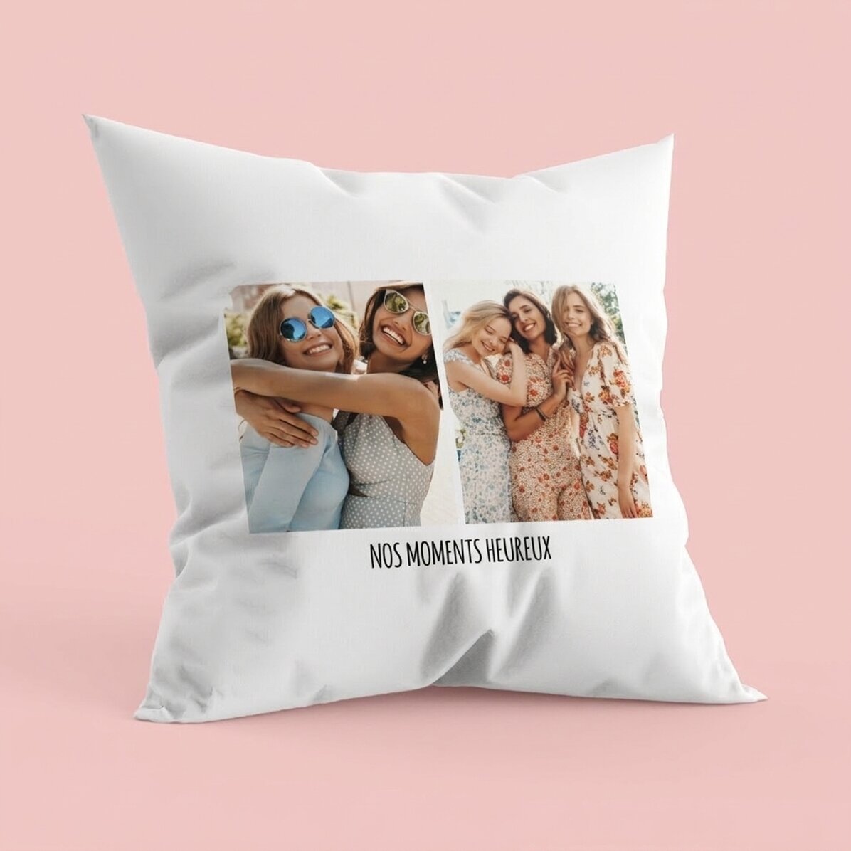 Coussin personnalisé avec 2 photos en portrait et un texte