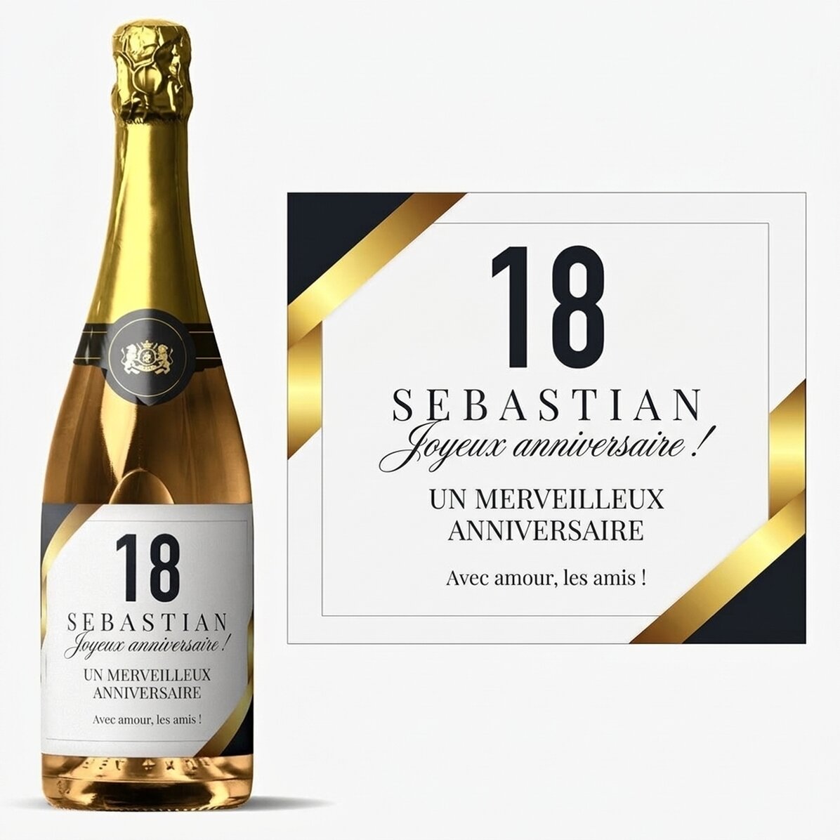 Vin mousseux personnalisé avec un message pour un 18e anniversaire