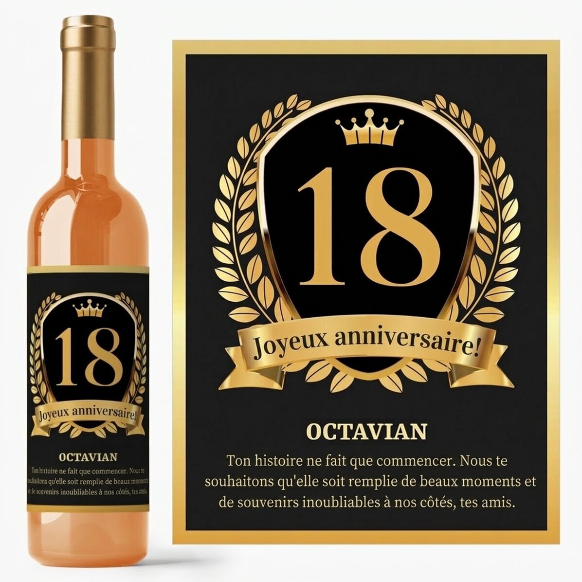 Vin personnalisé avec un message pour un jeune qui vient d
