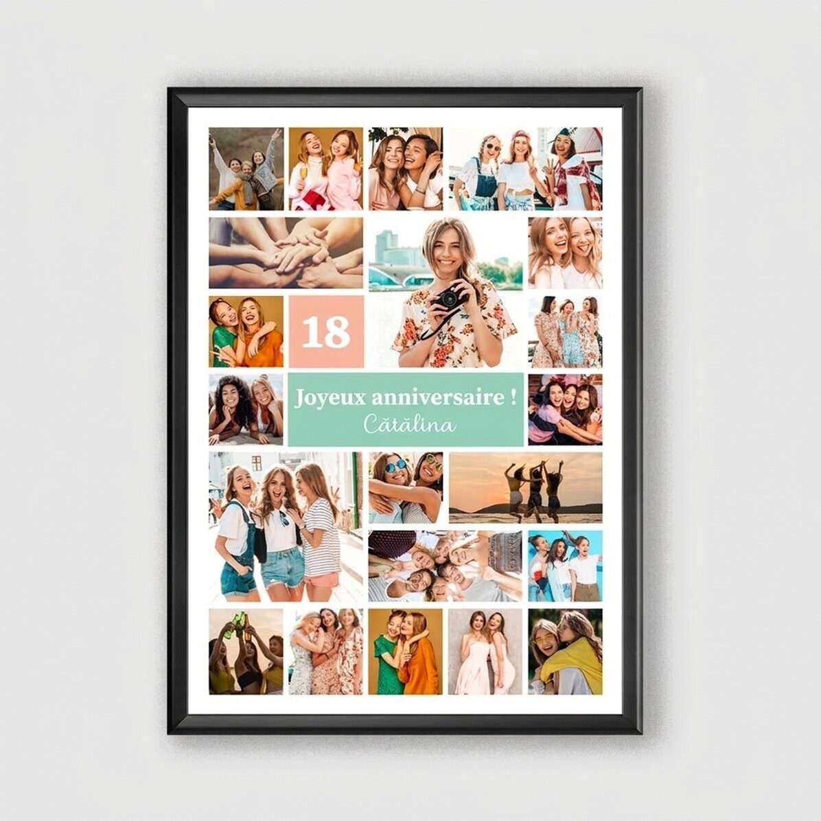 Tableau personnalisé avec 21 photos et un texte - Collage