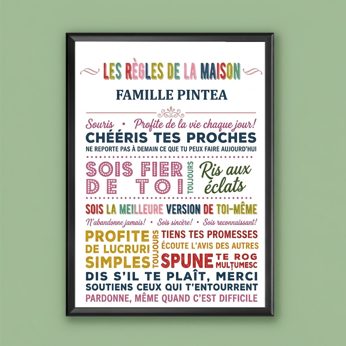 Tableau personnalisé avec texte - Règles de la maison