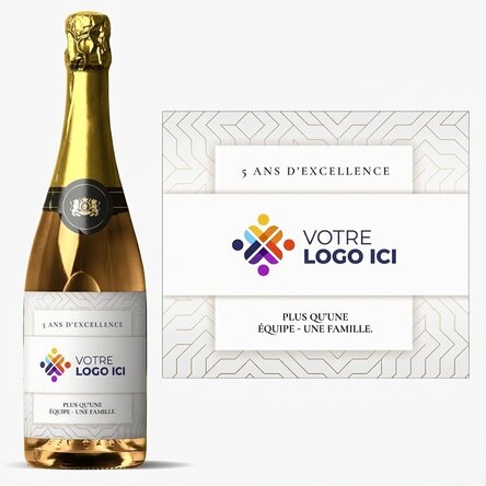 Vin mousseux personnalisé avec inscription, version blanche - Anniversaire de la marque