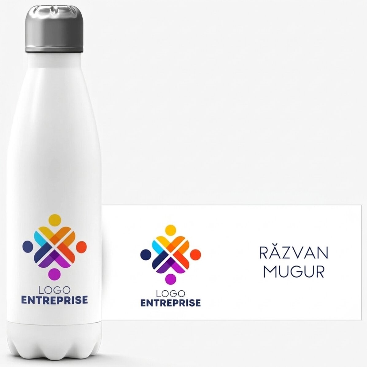 Thermos à base blanche personnalisé avec un logo et un nom