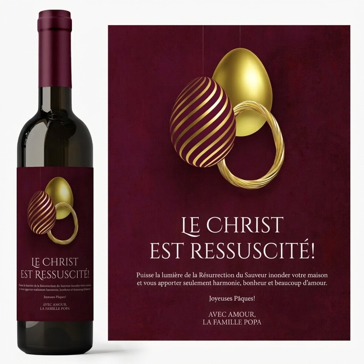 Vin personnalisé avec un message pour Pâques - Le Christ est ressuscité !