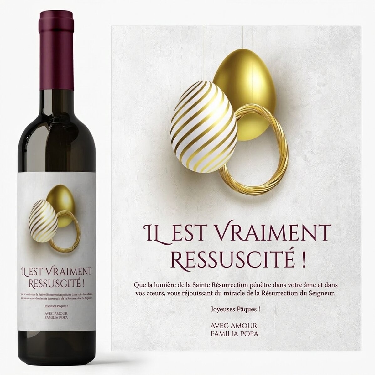 Vin personnalisé avec un message pour Pâques - Il est vraiment ressuscité