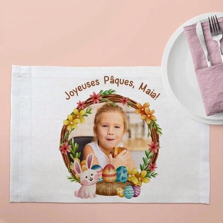 Sous-assiette personnalisée avec une photo et un texte - Joyeuses Pâques !