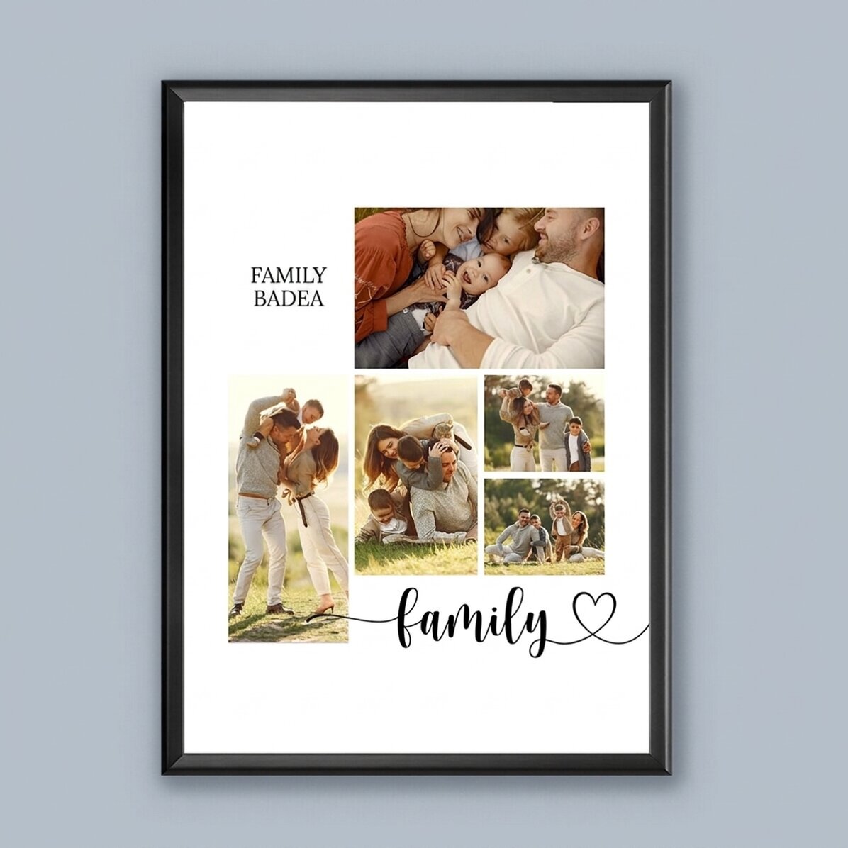 Tableau personnalisé avec un texte et 5 photos - Notre famille