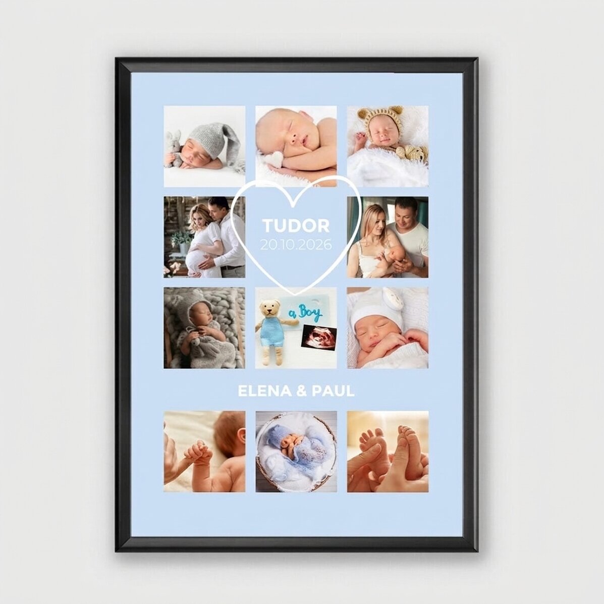 Tableau personnalisé avec un texte et 11 photos - Bébé