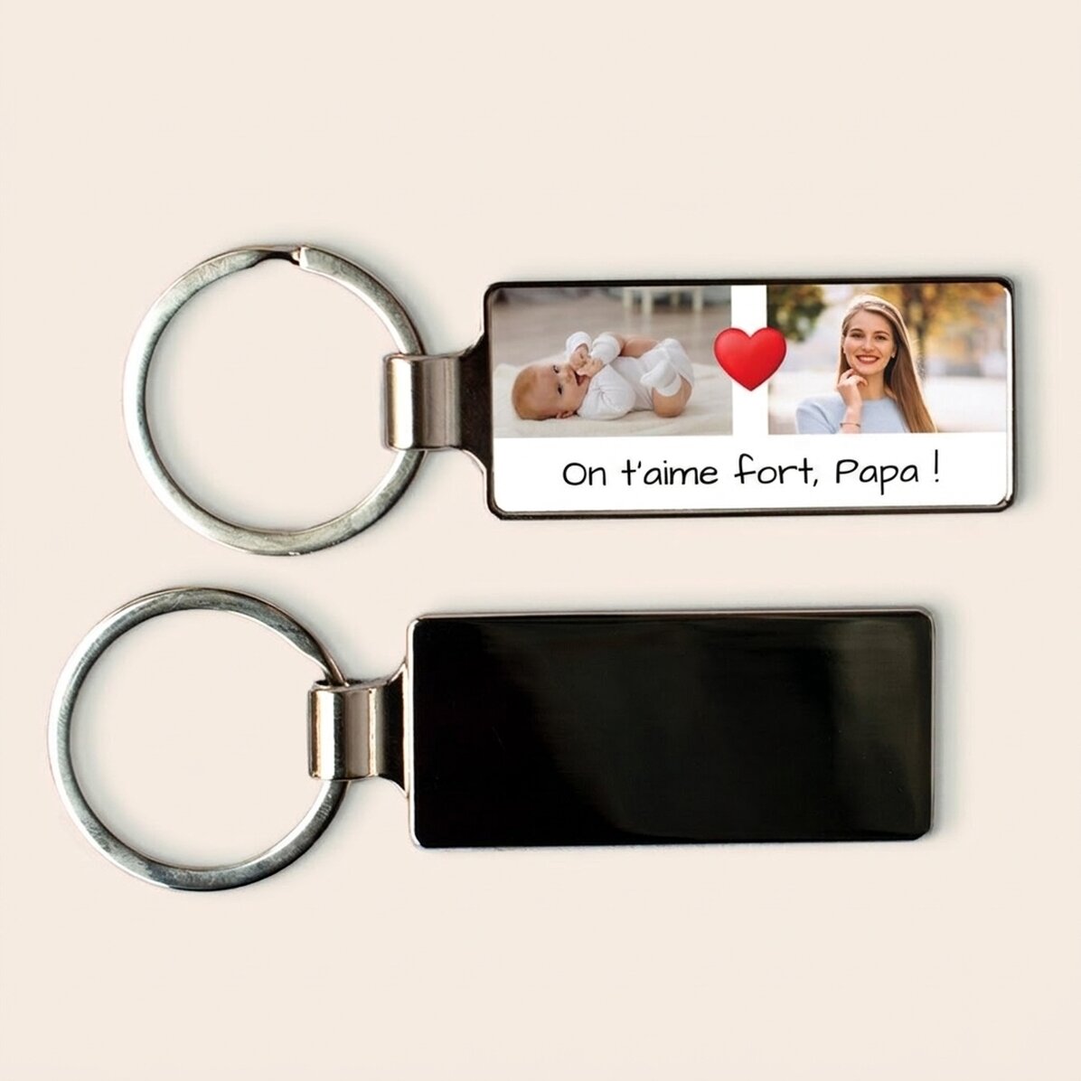 Porte-clés personnalisé avec 2 photos et un message