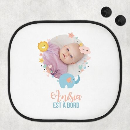 Pare-soleil de voiture personnalisé avec une photo et un texte - « Baby on board »