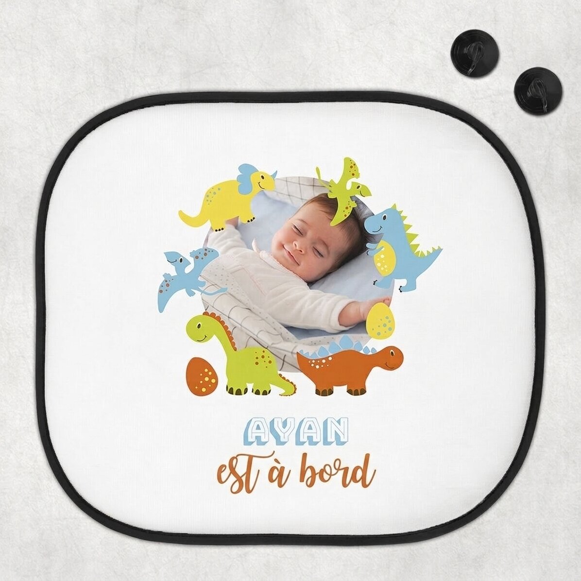Pare-soleil de voiture personnalisé avec une photo et un texte - « Baby on board » pour les garçons