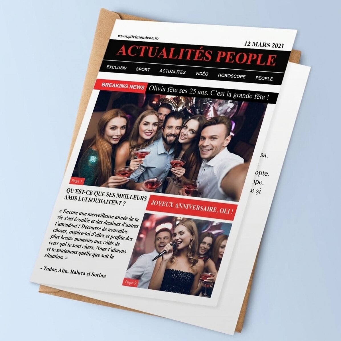 Carte de vœux personnalisée avec photos et texte - Breaking News