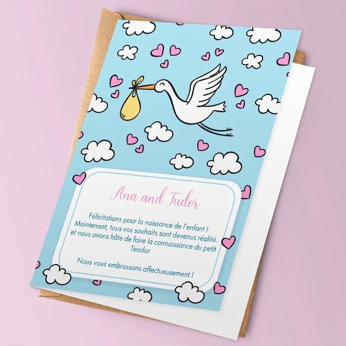 Carte de vœux personnalisée avec texte - New Baby