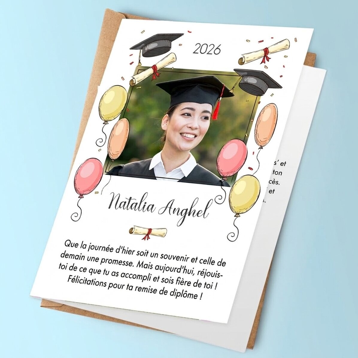 Carte de vœux personnalisée avec une photo et un texte - Remise des diplômes