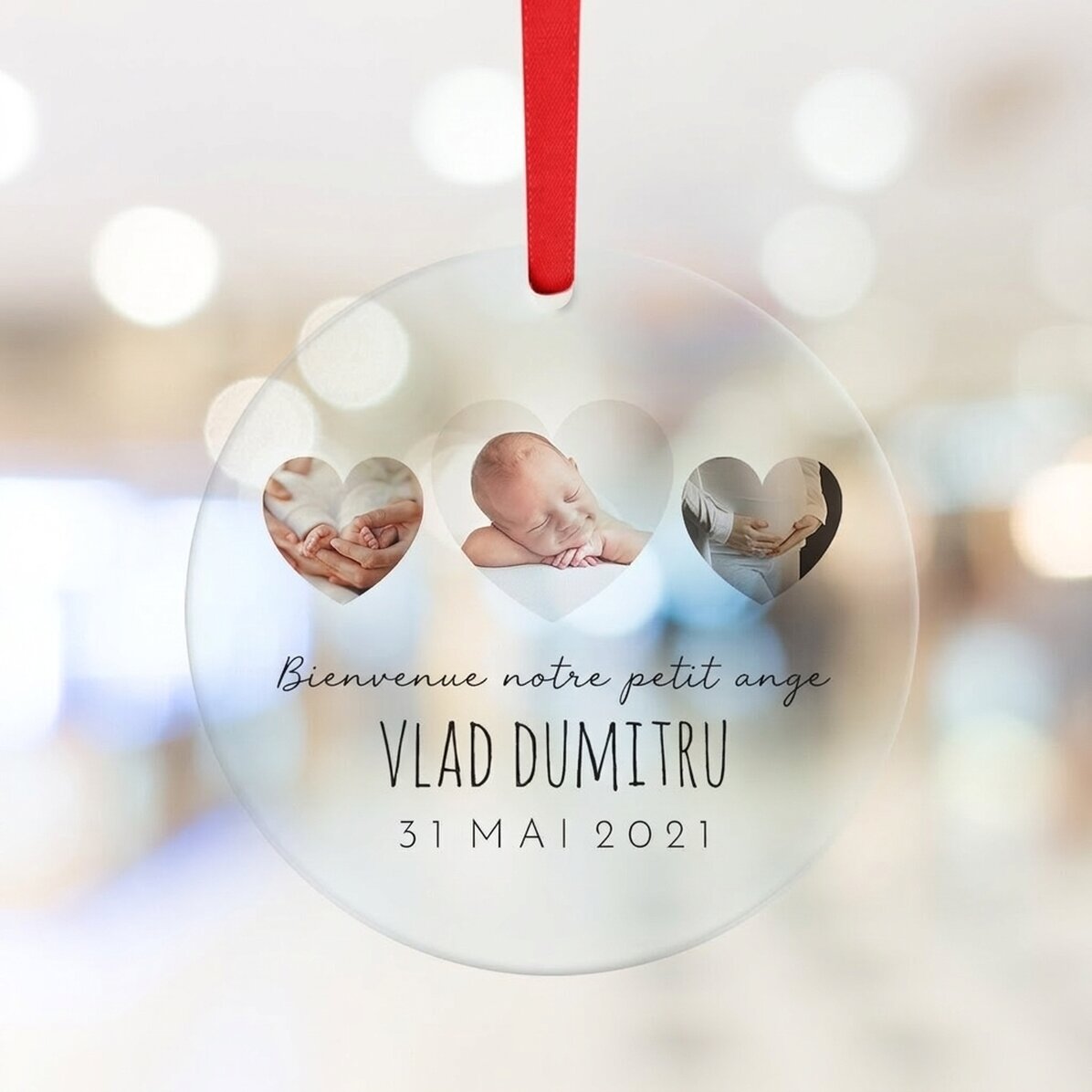 Décoration ronde personnalisée avec texte et photo - Newborn