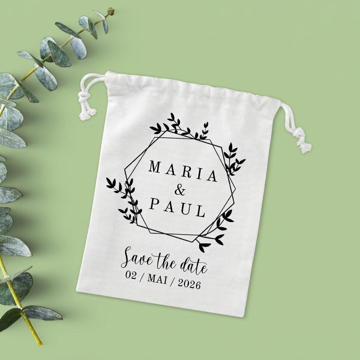 Petit sac cadeau personnalisé avec un message - « Save the date »