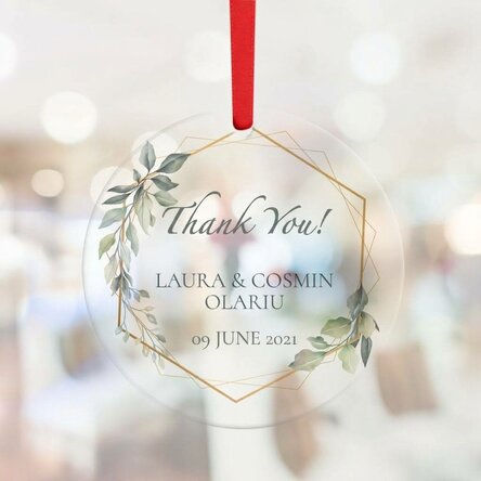 Personalised round ornament with text - Thank you (white)