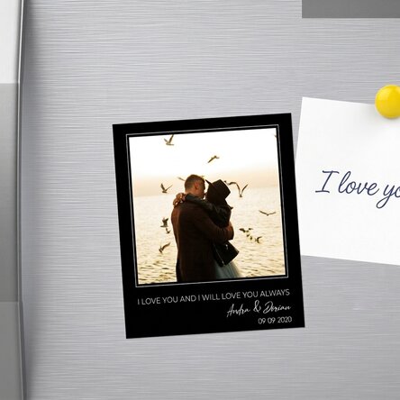 Aimant personnalisé de 10 x 12 cm avec une photo et un texte - Memories