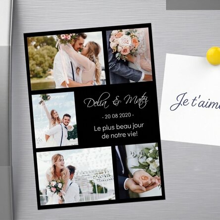 Aimant personnalisé de 13 x 18 cm avec 5 photos et un texte