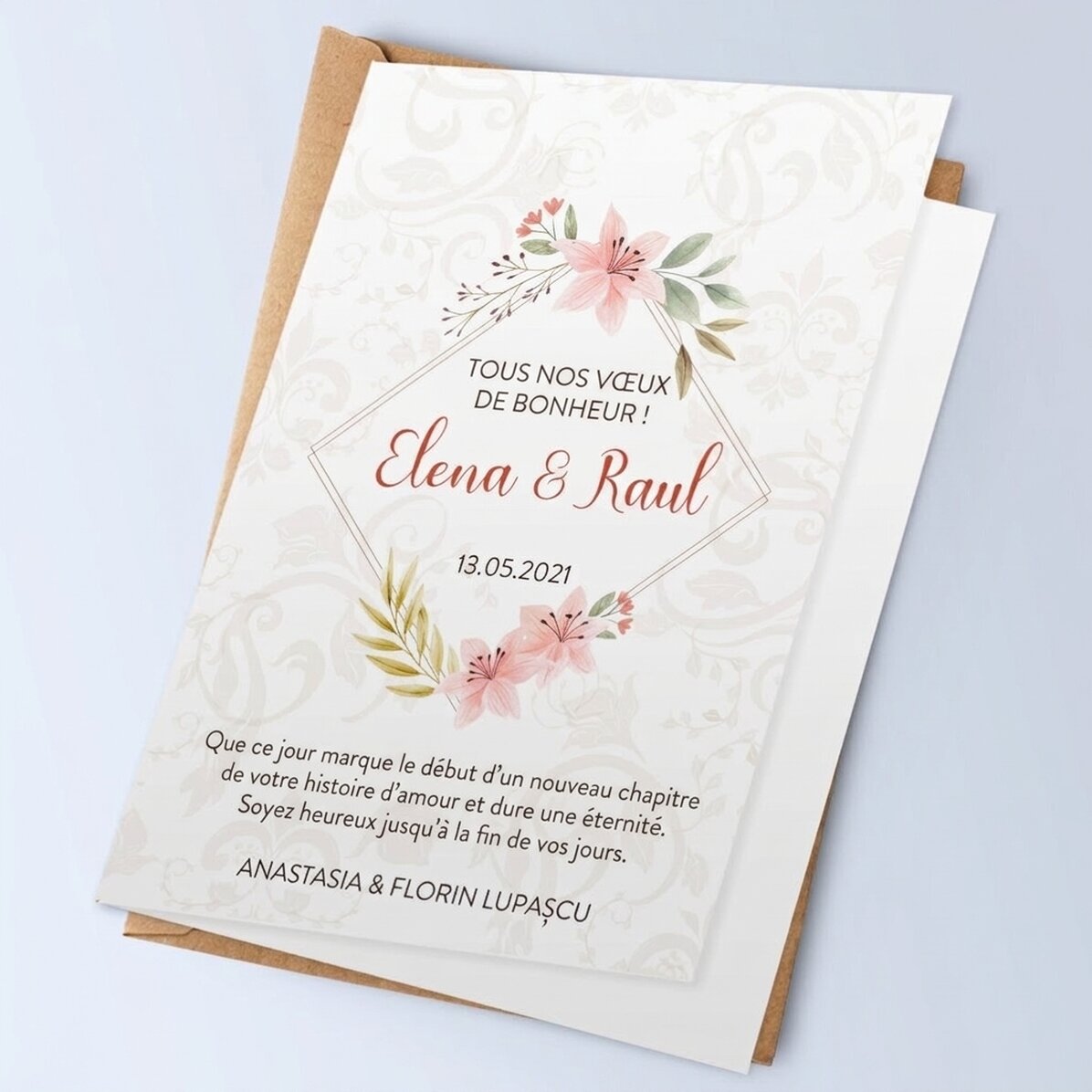 Carte de vœux personnalisée avec texte - Maison en pierre