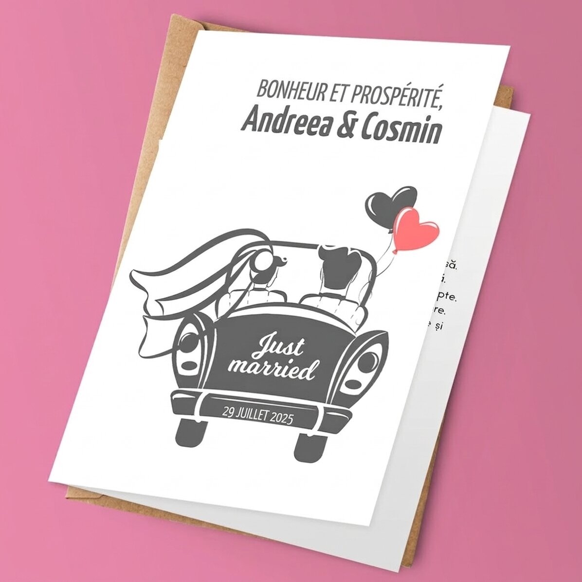 Carte de vœux personnalisée avec texte - « Just married »