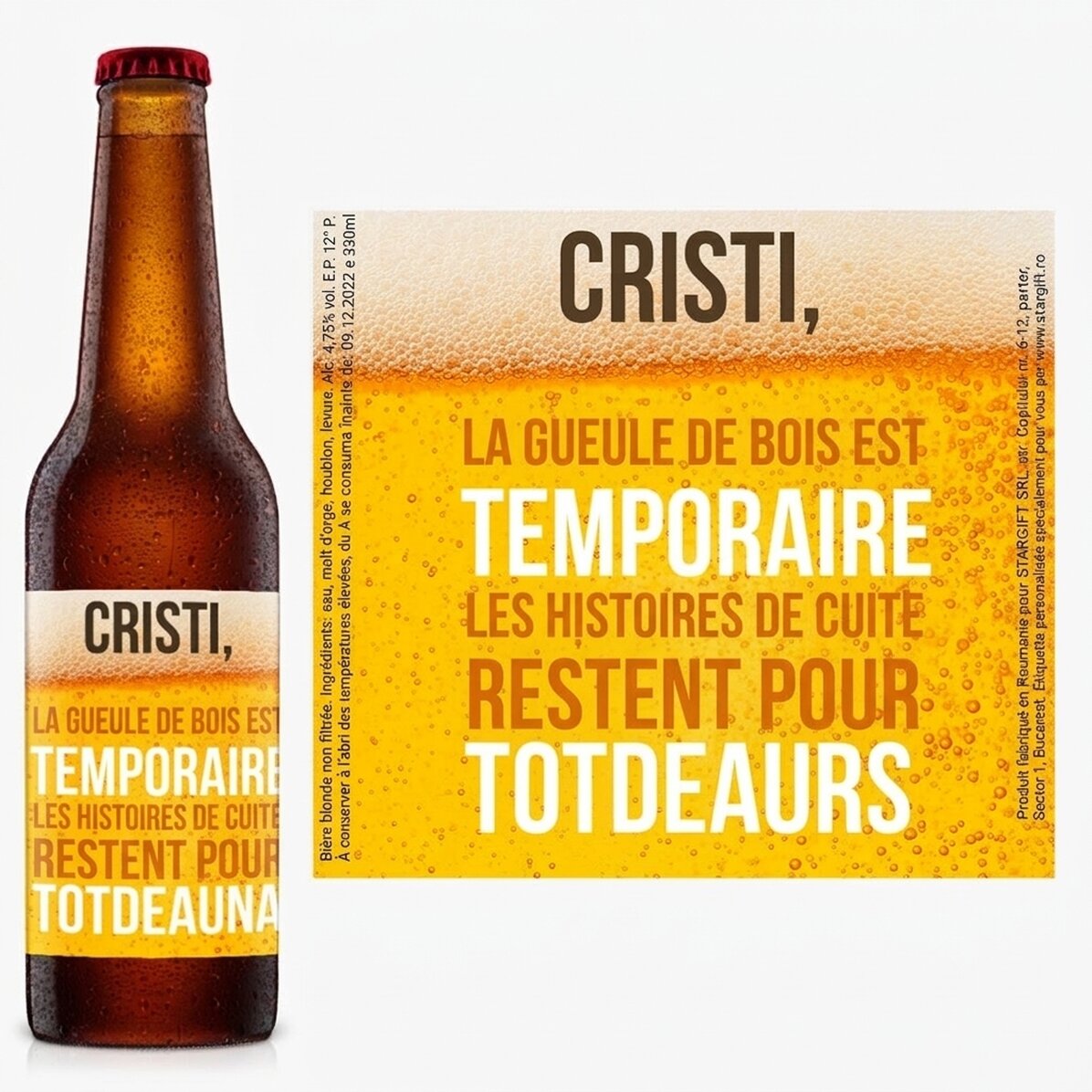 Bière personnalisée avec un texte - Les histoires