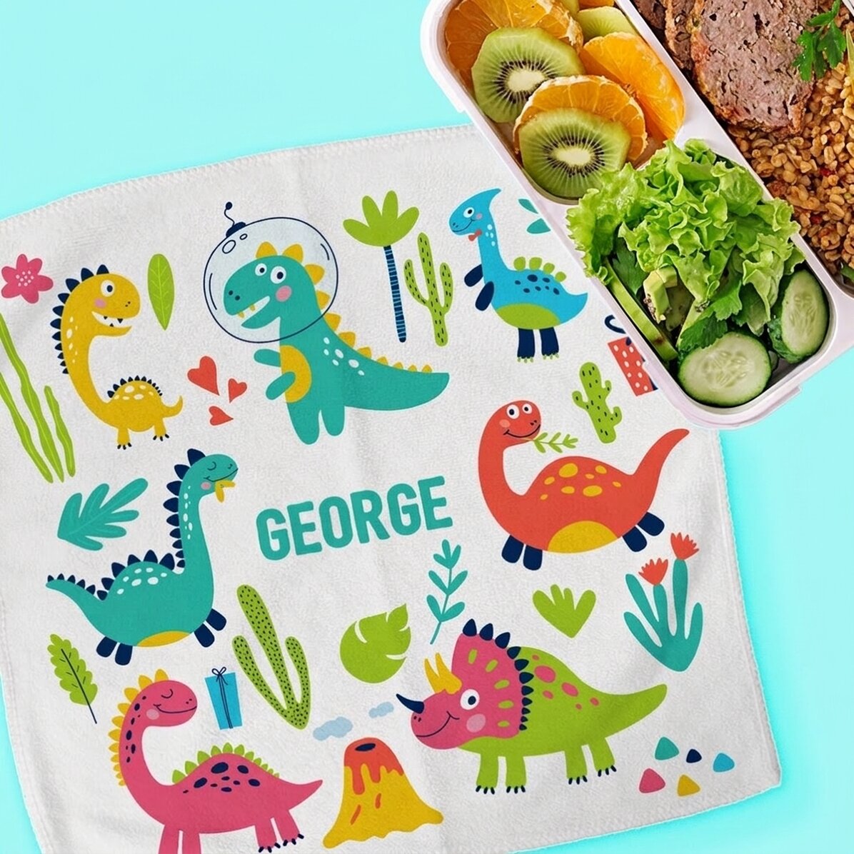 Serviette personnalisée avec un texte pour enfants - Dinosaures