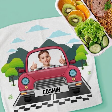 Serviette personnalisée avec une photo et un texte pour enfants - Voiture