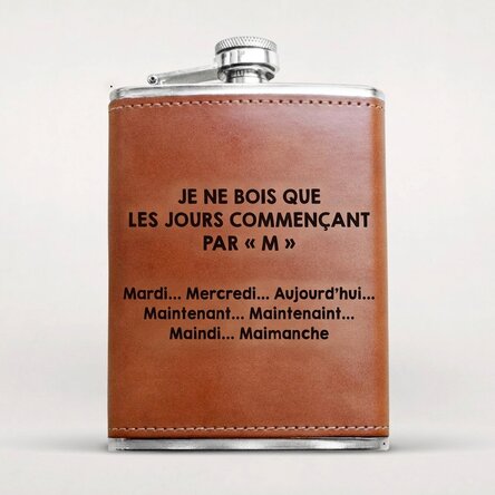 Flacon de poche personnalisé recouvert de cuir - I only drink...