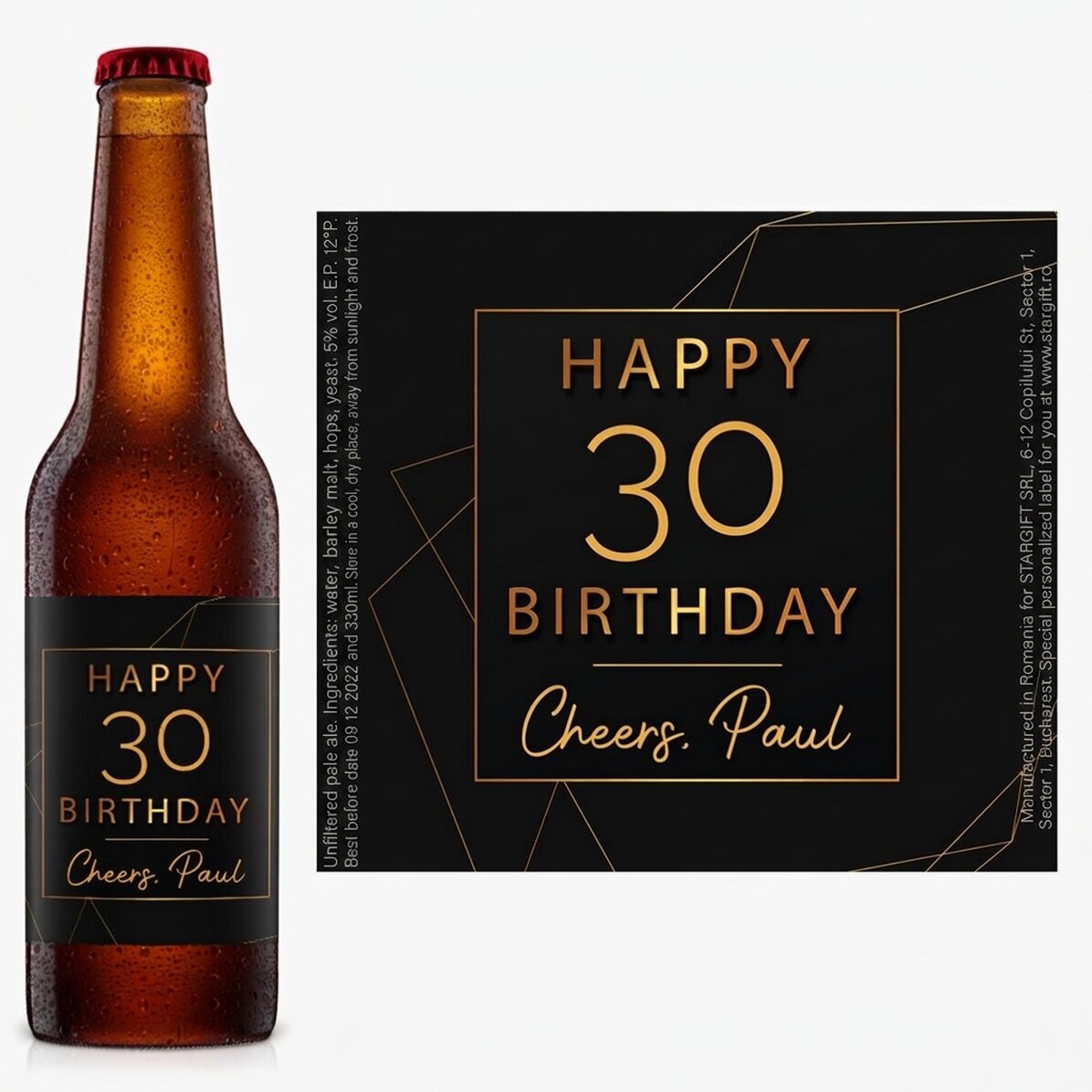 Bière personnalisée avec un message - Happy birthday Gold