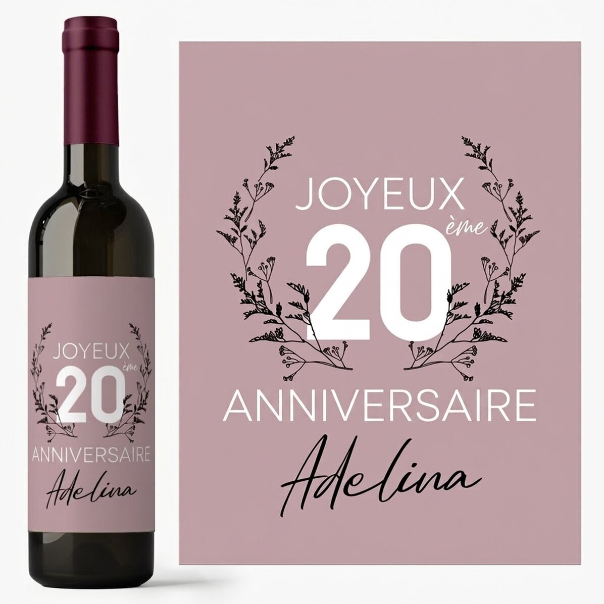 Vin personnalisé avec un message pour un anniversaire - Floral