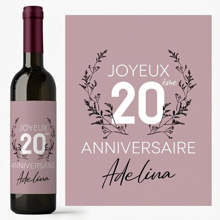 Vin personnalisé avec un message pour un anniversaire - Floral