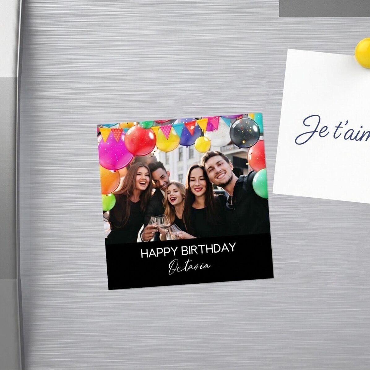 Aimant 10 x 10 personnalisé avec une photo et un texte - Joyeux anniversaire