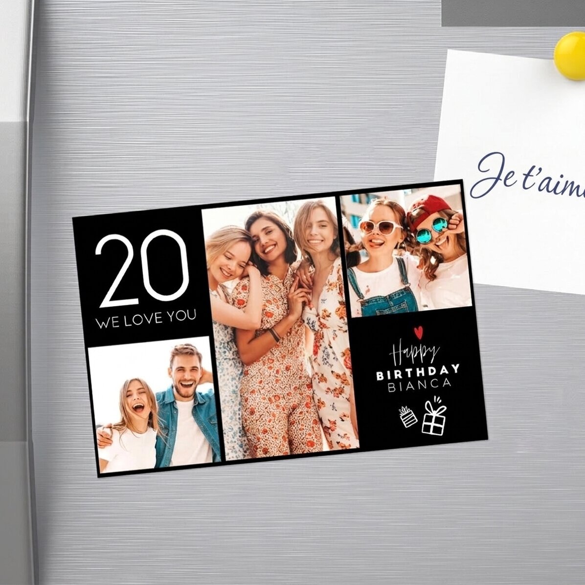 Aimant personnalisé de 15 x 10 cm avec le texte « Happy birthday »