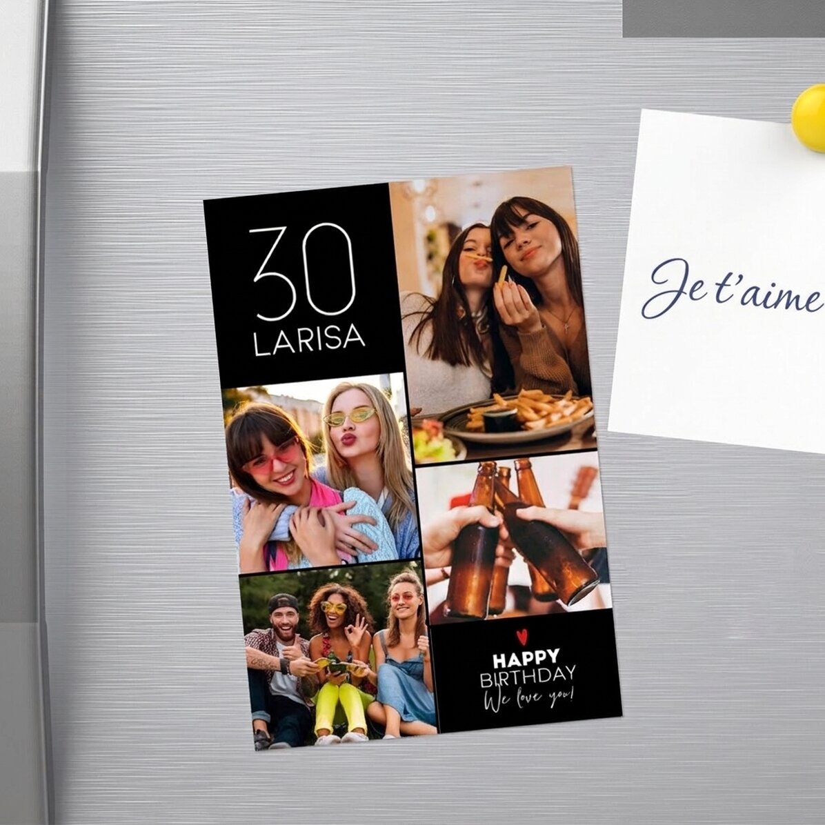 Aimant personnalisé de 10 x 15 cm avec un texte et 4 photos - Joyeux anniversaire